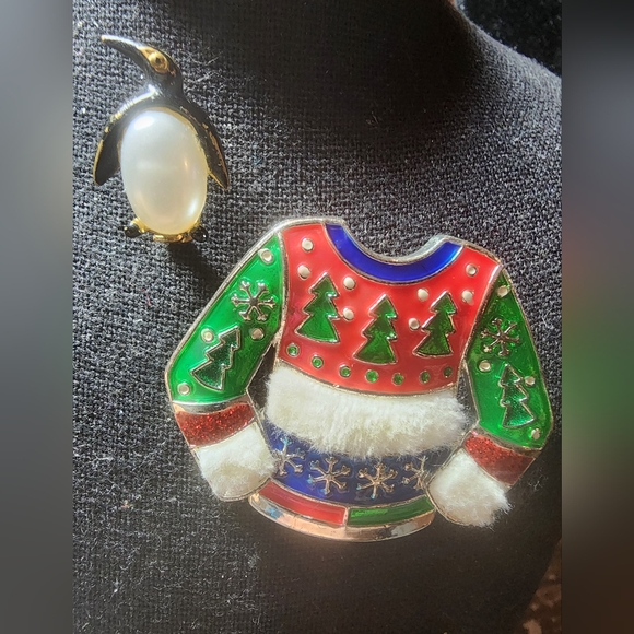 unbranded Jewelry - Vintage 1960 Made in Korea brooch and newer Ugly sweater Brooch